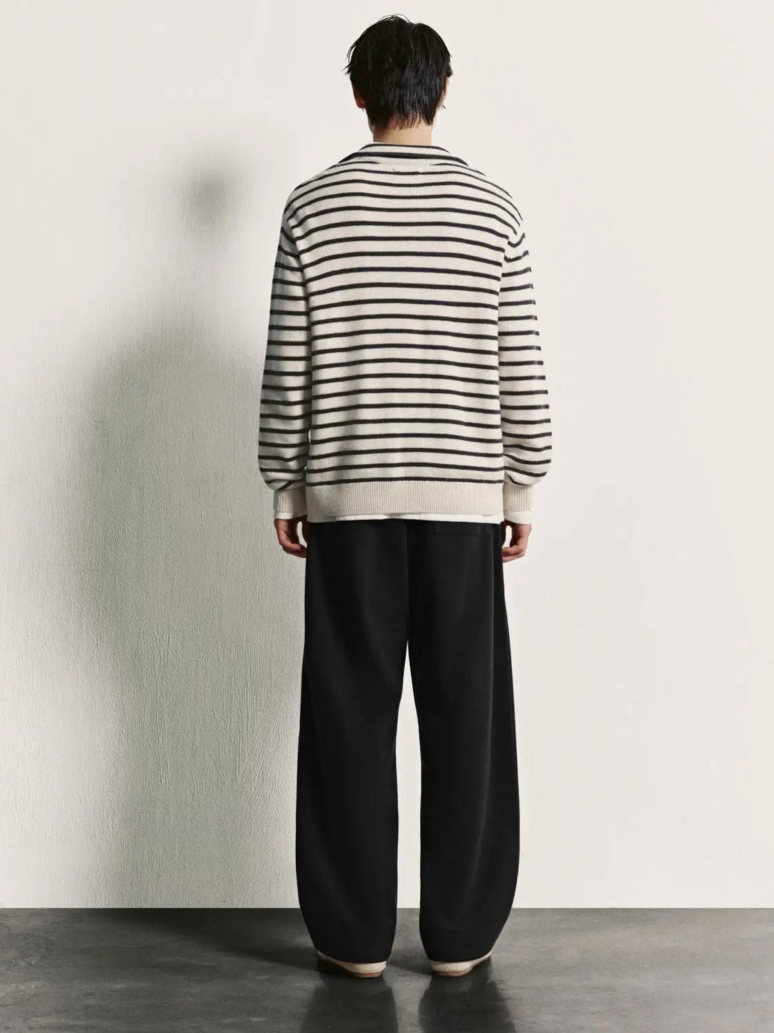 Horizontal Striped Long Sleeve Polo Collar Ribbed Sweater