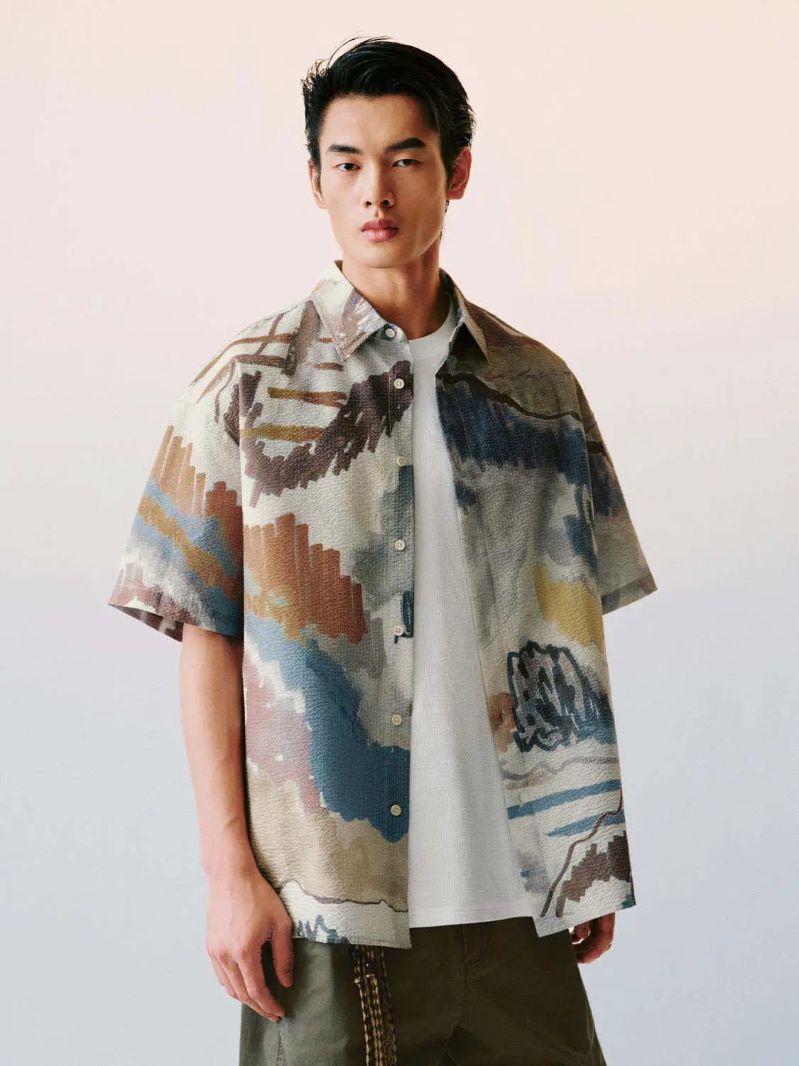 Abstract Landscape Print Short Sleeve Shirt