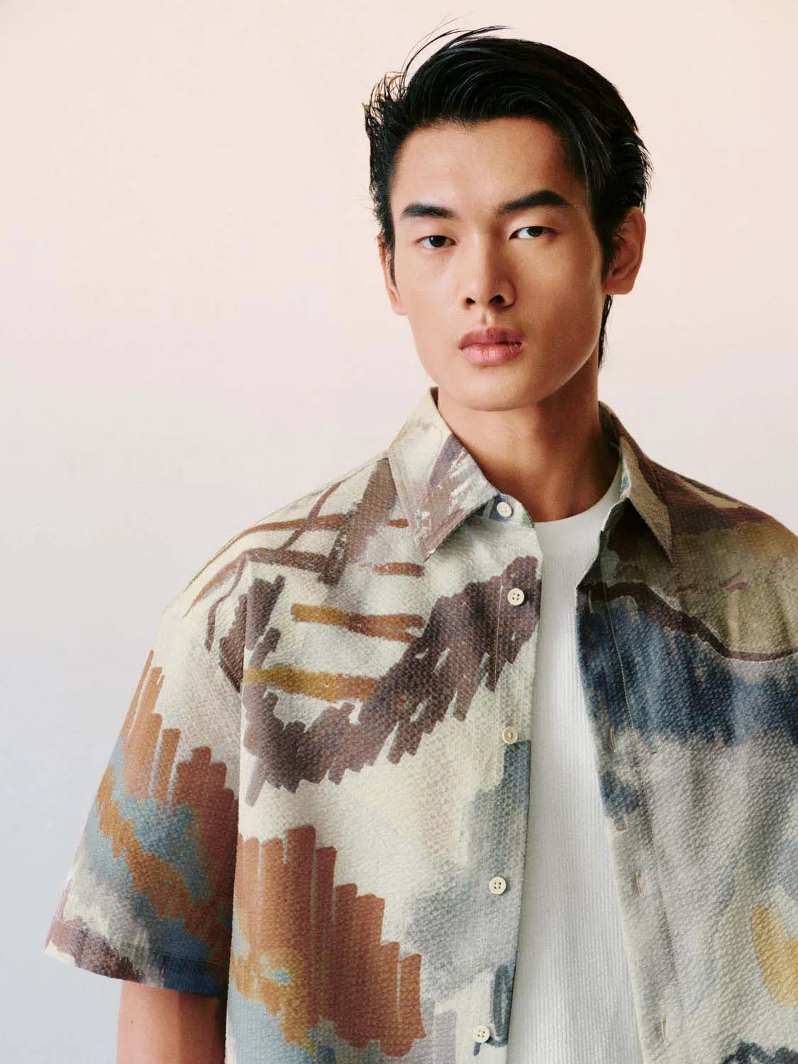 Abstract Landscape Print Short Sleeve Shirt
