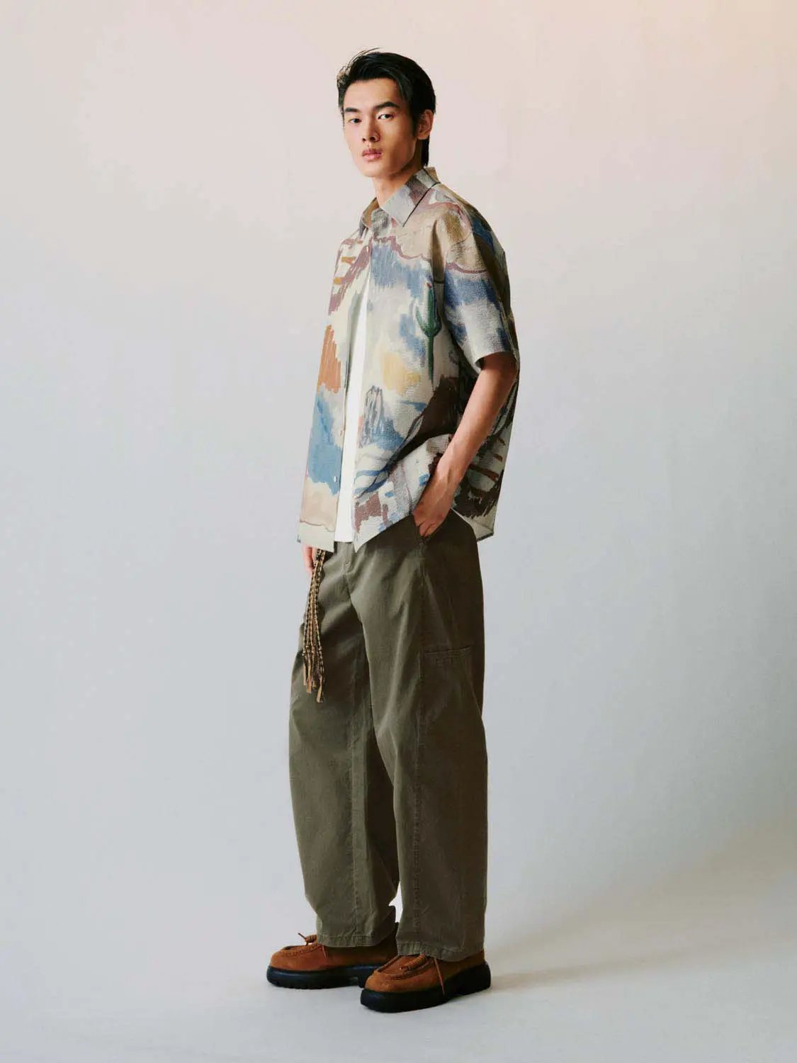 Abstract Landscape Print Short Sleeve Shirt