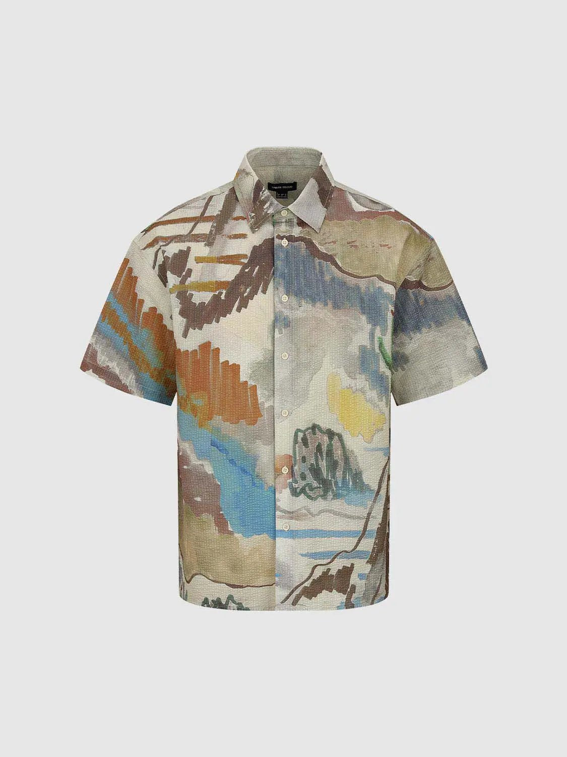 Abstract Landscape Print Short Sleeve Shirt