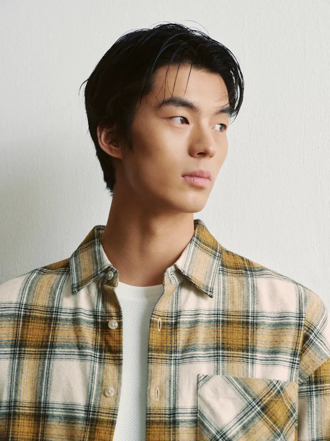 Open Front Checked Boxy Long Sleeve Cotton Collar Shirt