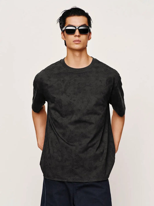 Oversized Textured Pattern Relaxed Cotton T-shirt