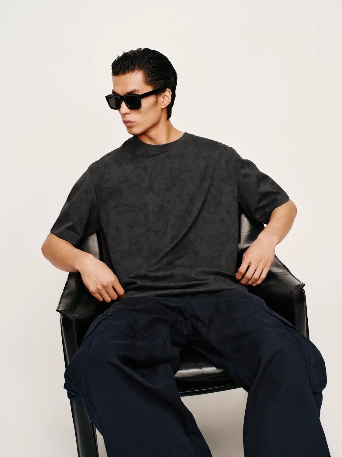 Oversized Textured Pattern Relaxed Cotton T-shirt