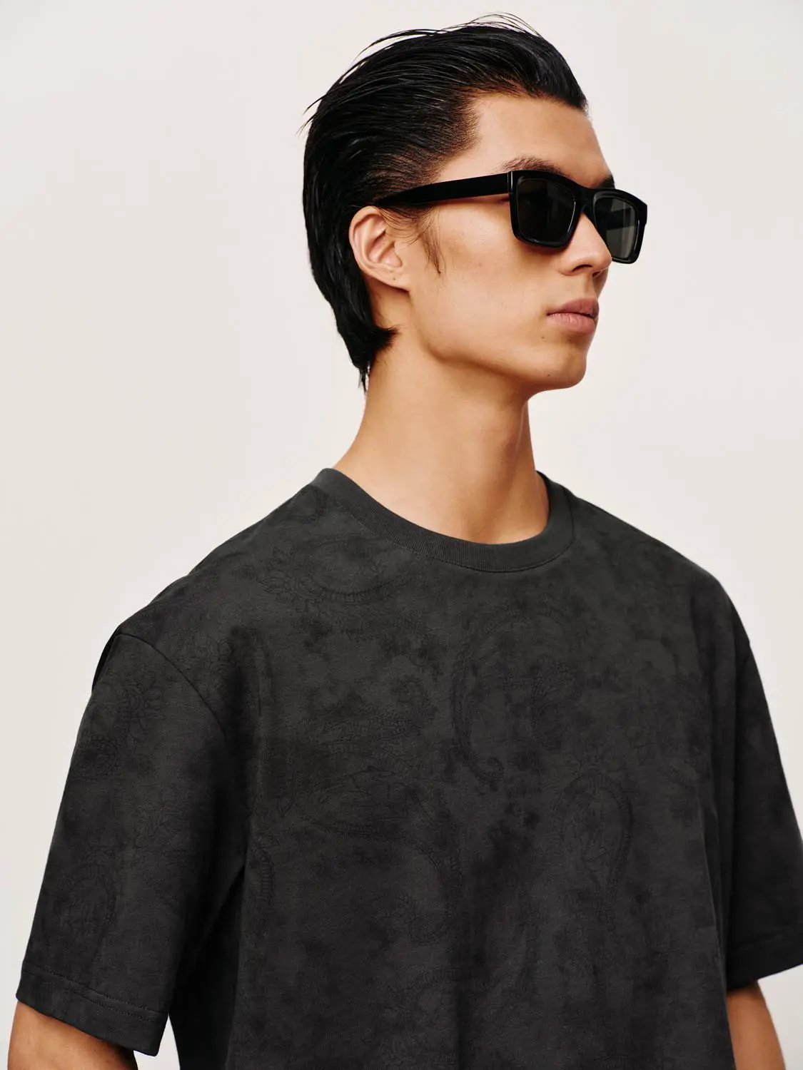Oversized Textured Pattern Relaxed Cotton T-shirt