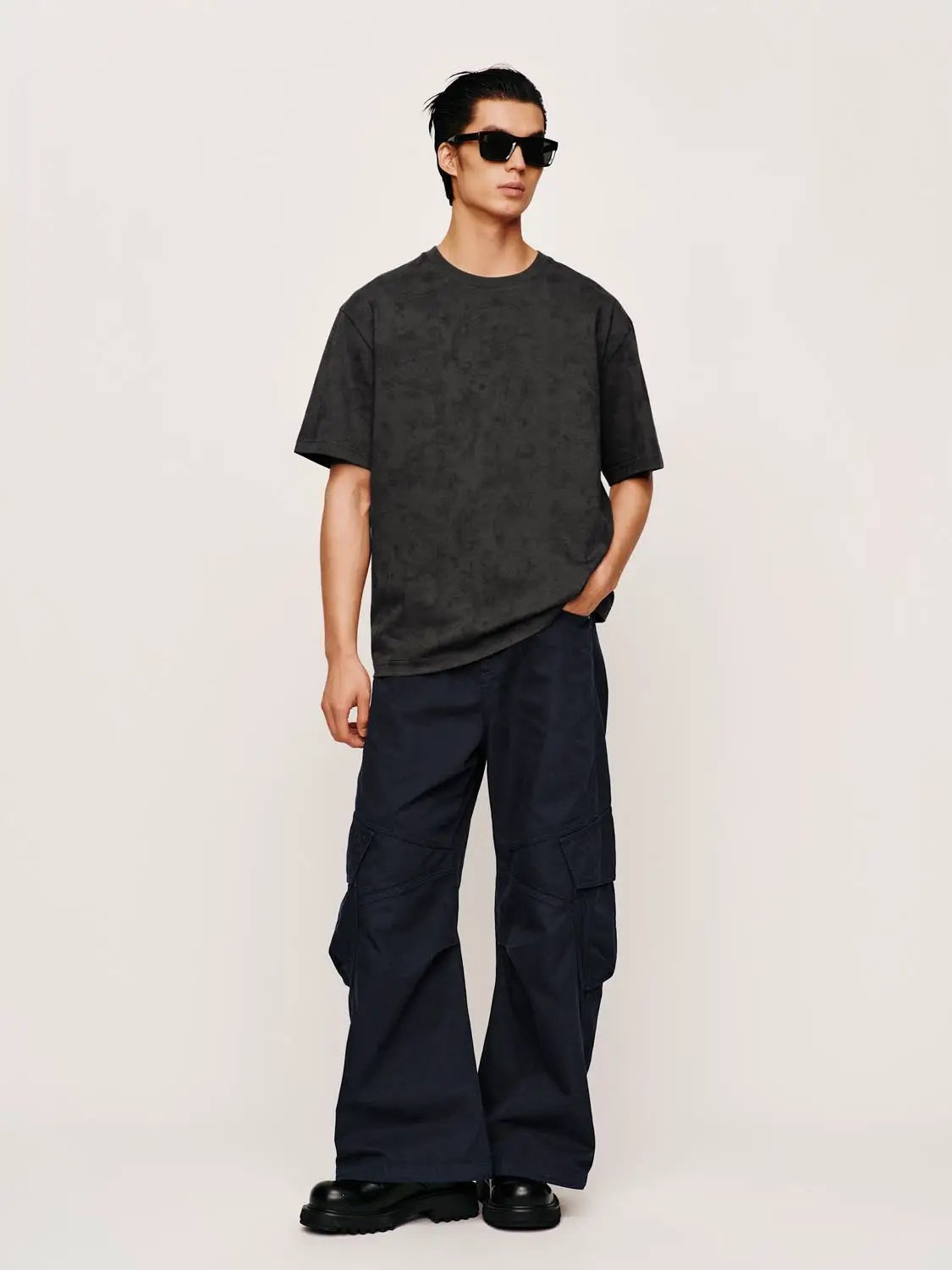 Oversized Textured Pattern Relaxed Cotton T-shirt