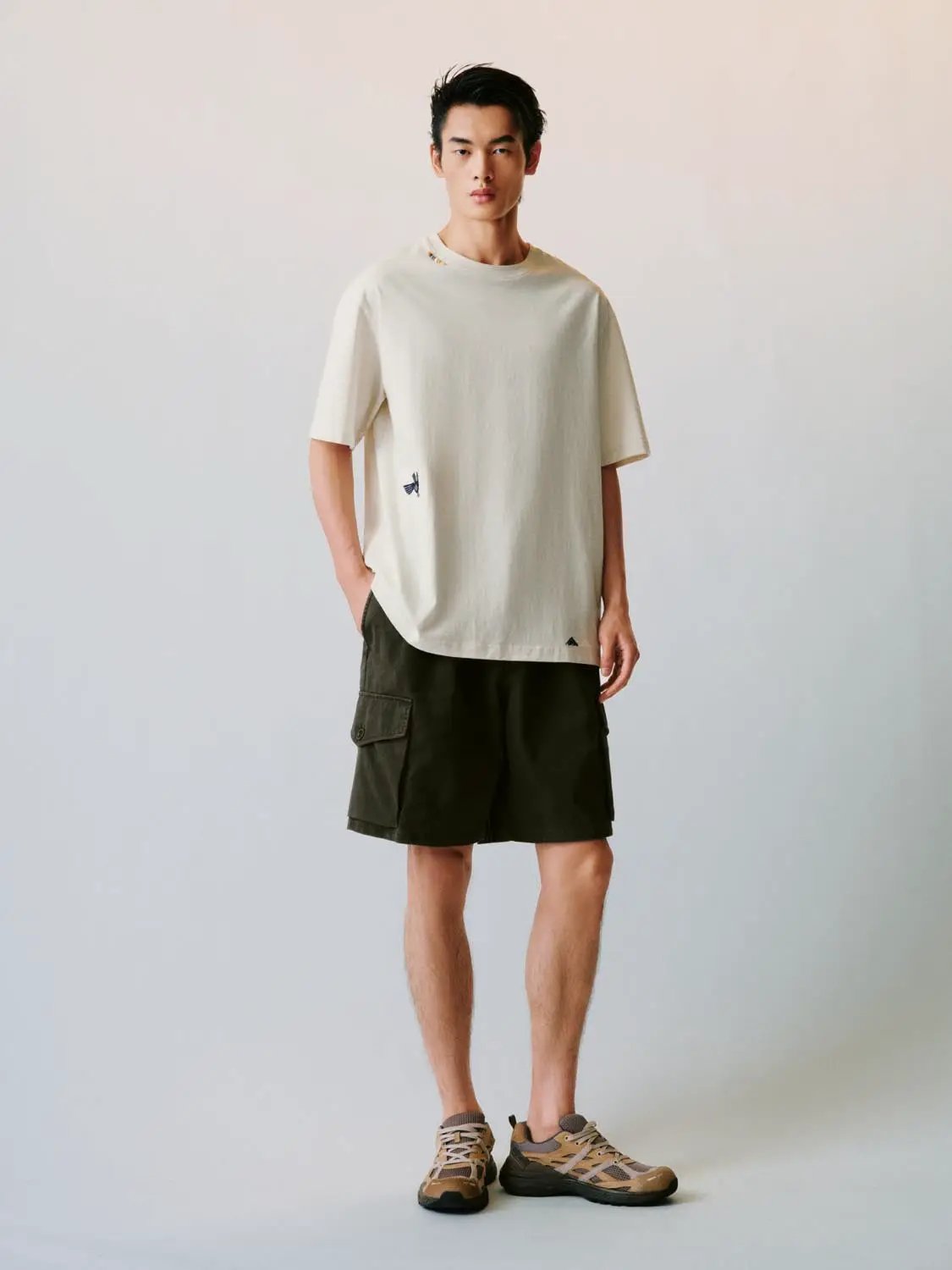 Oversized Crew Neck Cotton Embroidered Hem T-shirt