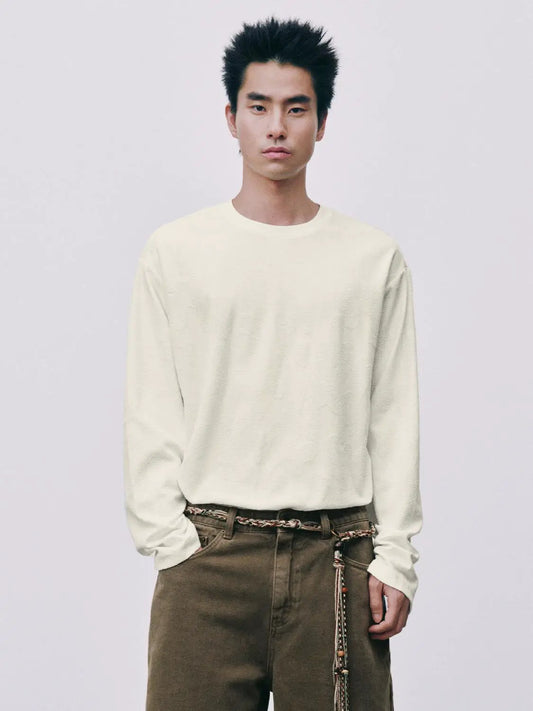Textured Oversized Crew Neck Long Sleeve T-Shirt
