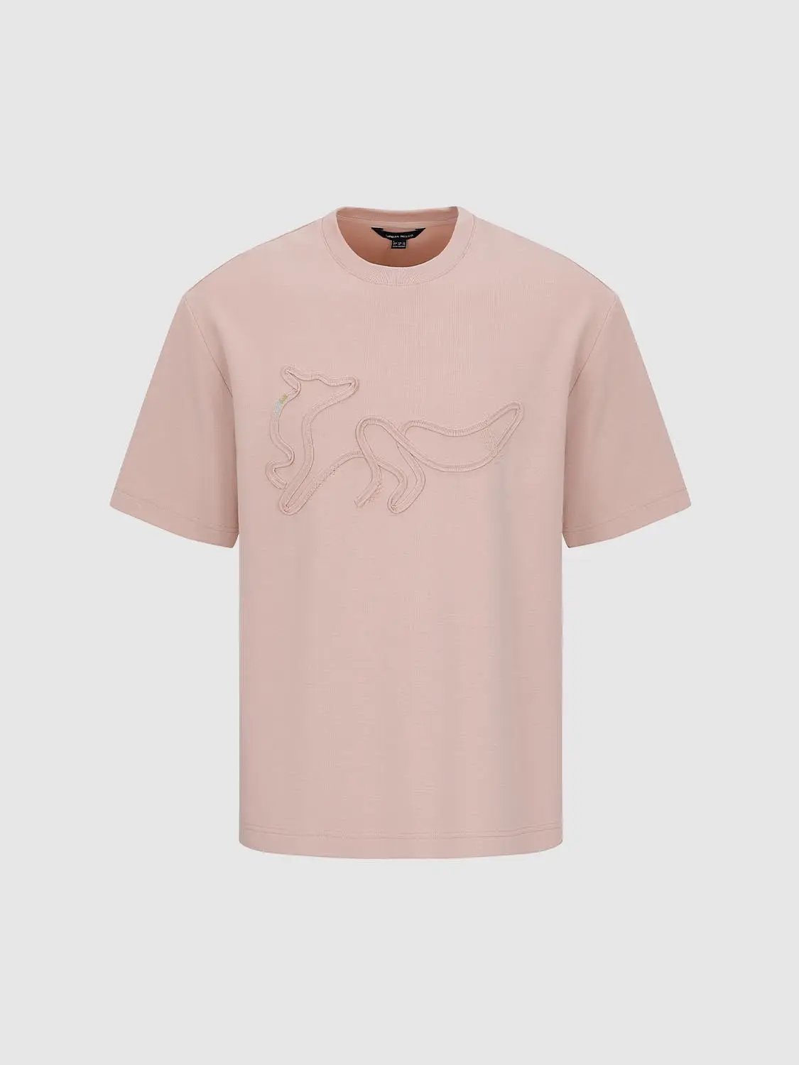 Pastel Pink Embroidered Dog Outline Cotton T-shirt