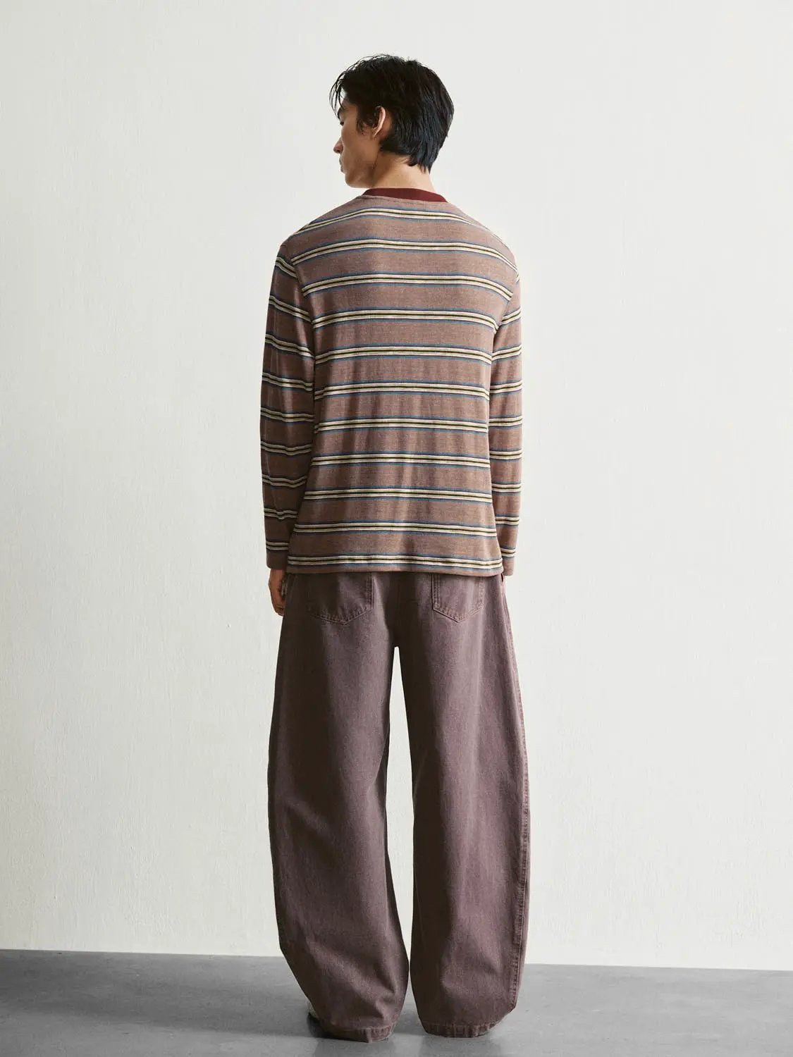 Striped Crew Neck Long Sleeve Cotton Blend T-Shirt