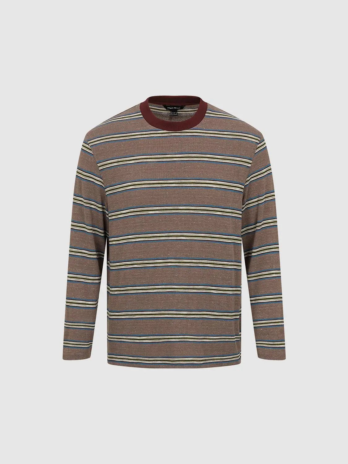 Striped Crew Neck Long Sleeve Cotton Blend T-Shirt