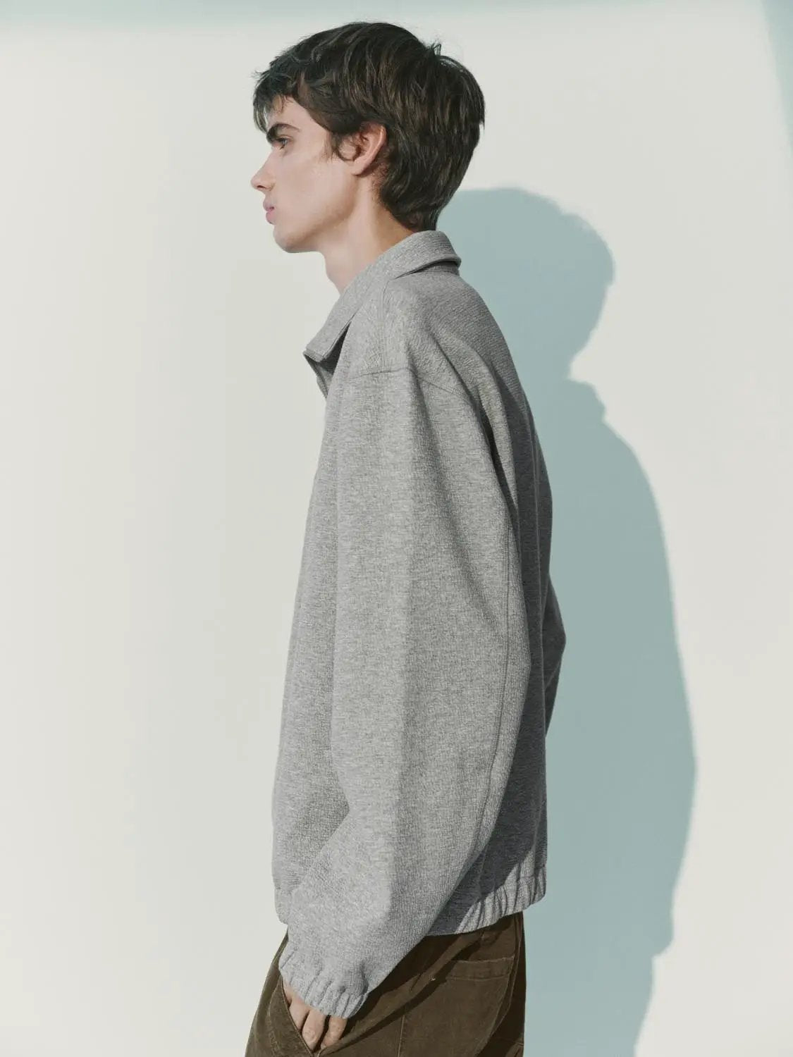 Textured Quarter-zip Long Sleeve Cotton Blend Sweatshirt