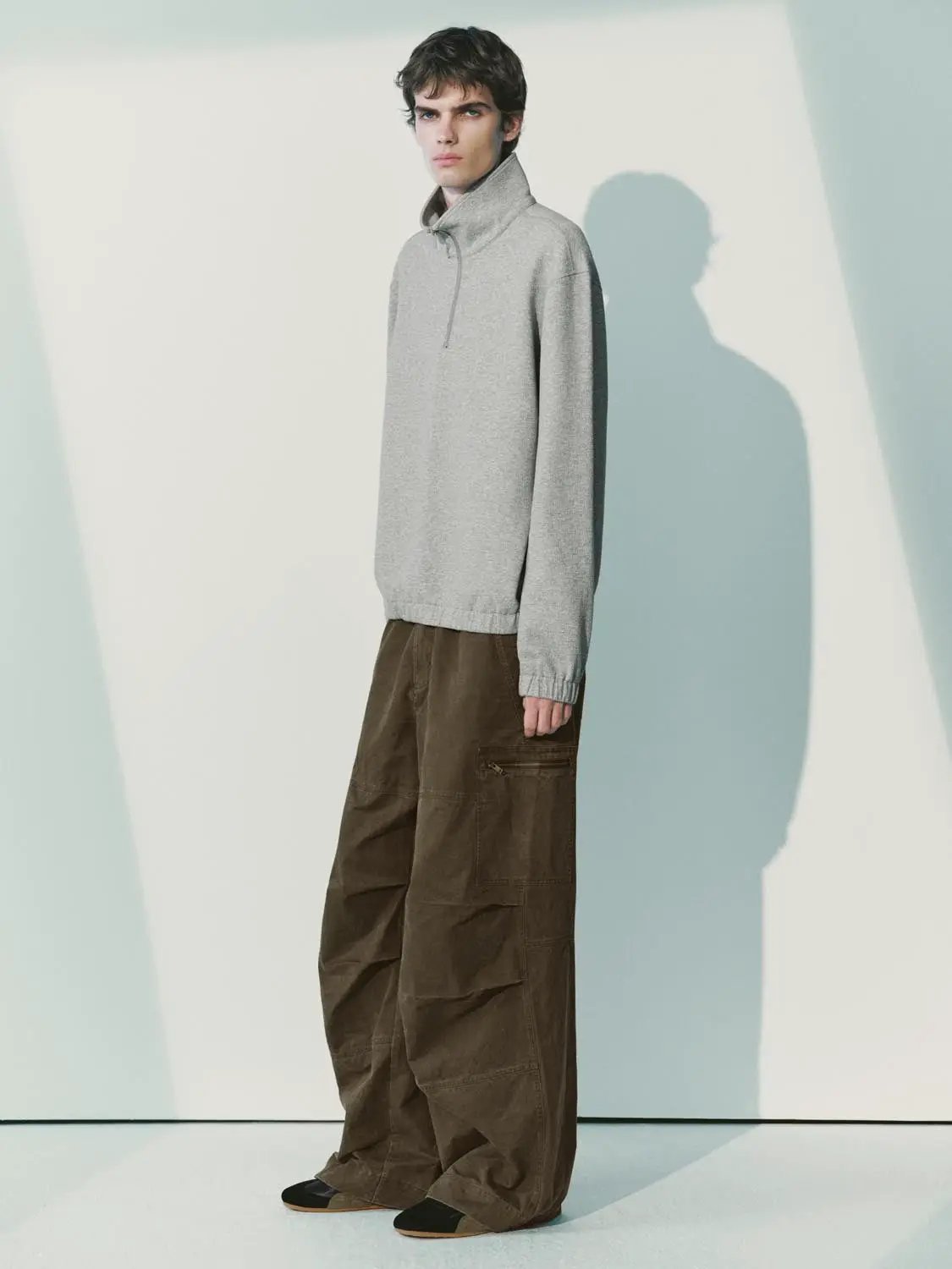 Textured Quarter-zip Long Sleeve Cotton Blend Sweatshirt