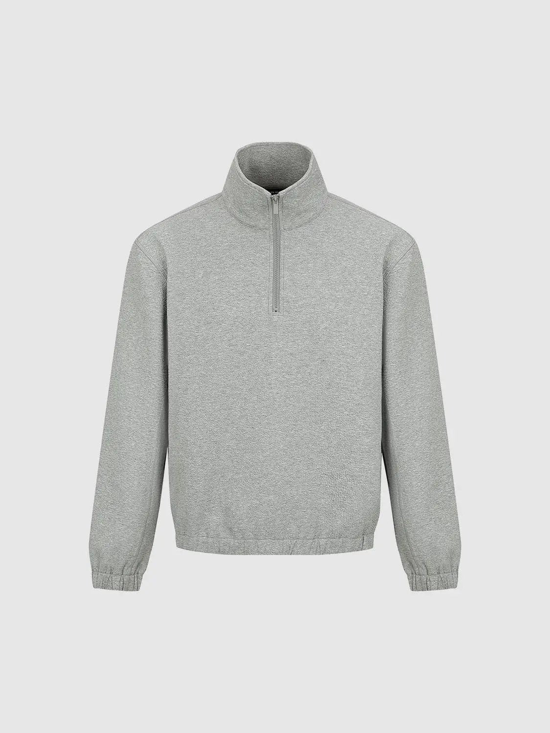 Textured Quarter-zip Long Sleeve Cotton Blend Sweatshirt