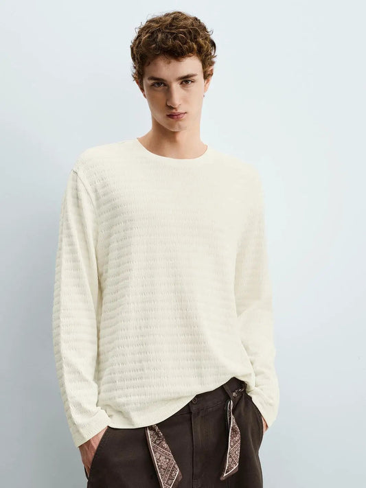 Ribbed Regular Fit Crew Neck Long Sleeve T-Shirt