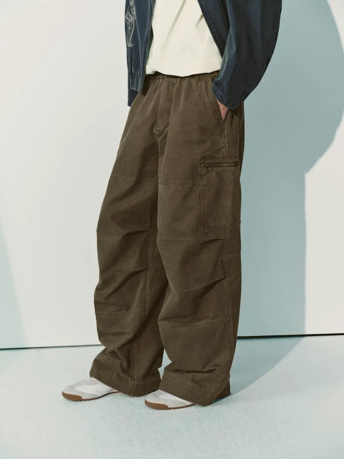 Oversized Zippered Cargo Panelled Cotton Wide-leg Pants