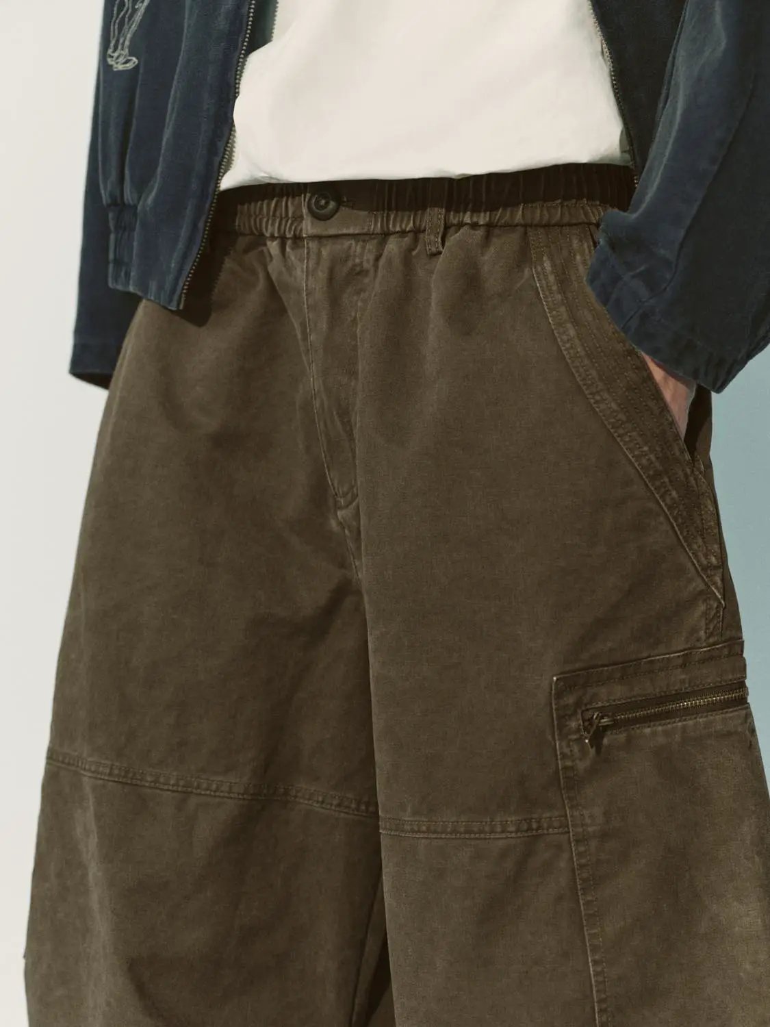 Oversized Zippered Cargo Panelled Cotton Wide-leg Pants
