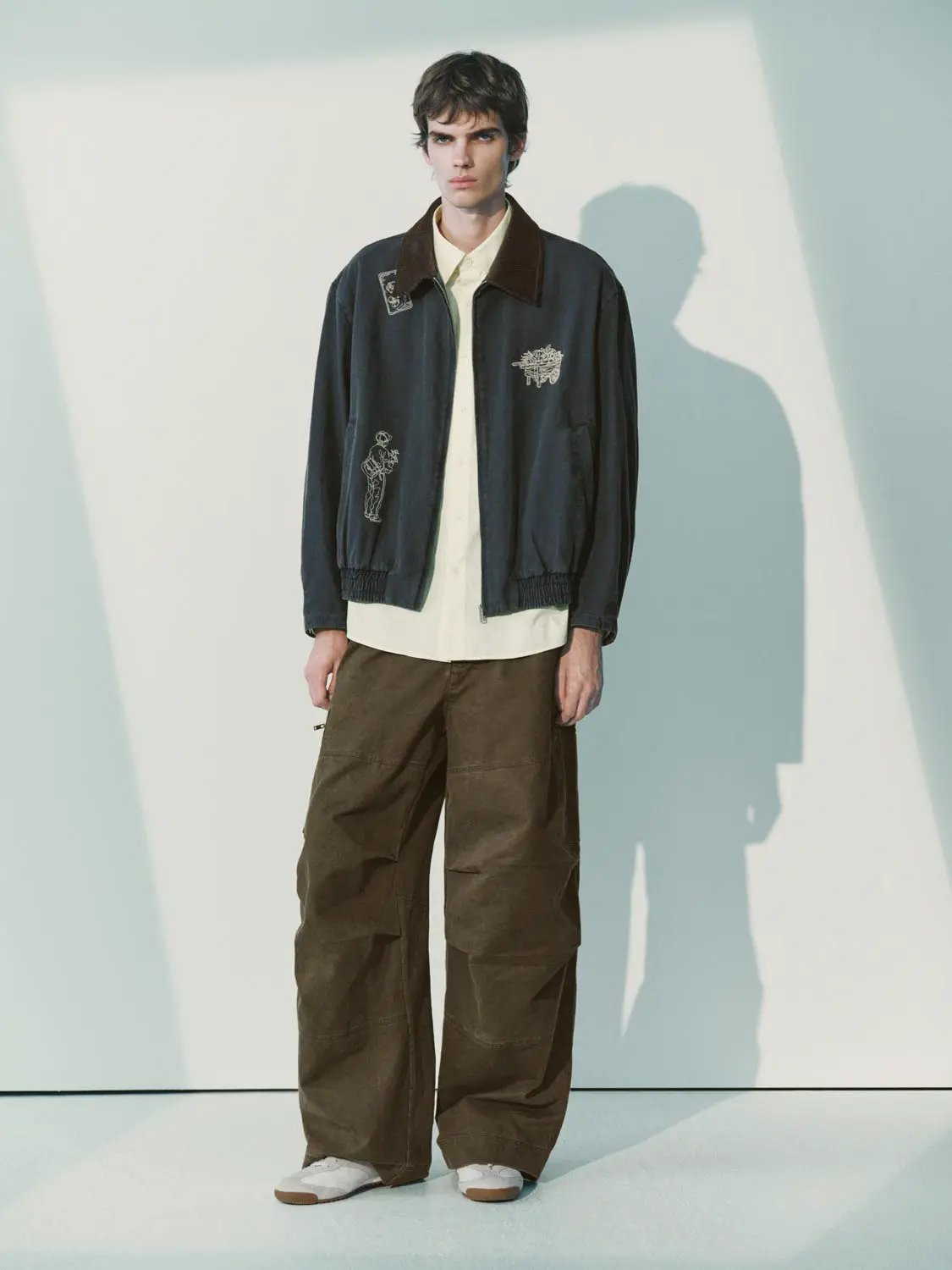 Oversized Zippered Cargo Panelled Cotton Wide-leg Pants