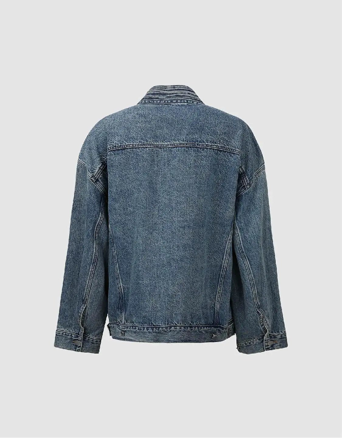 Wrap Tie Waist Textured Oversized Denim Jacket