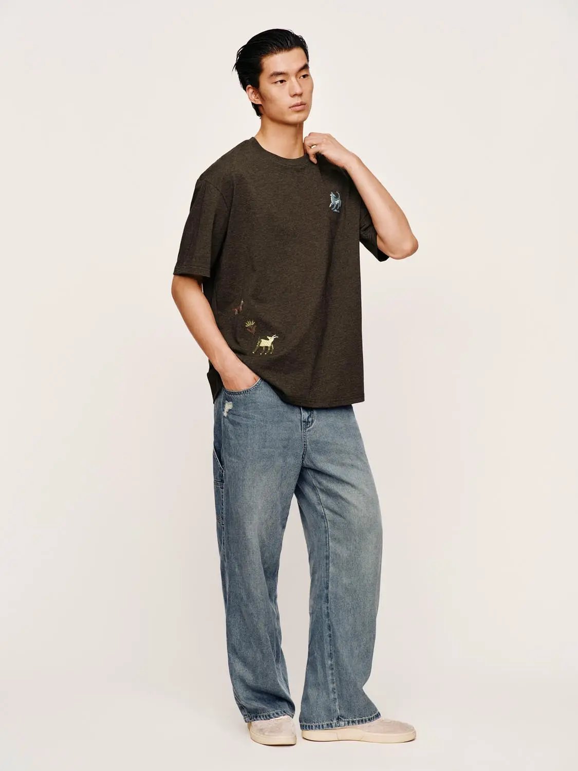 Side Pocket Light Wash Wide-leg Mid-rise Jeans