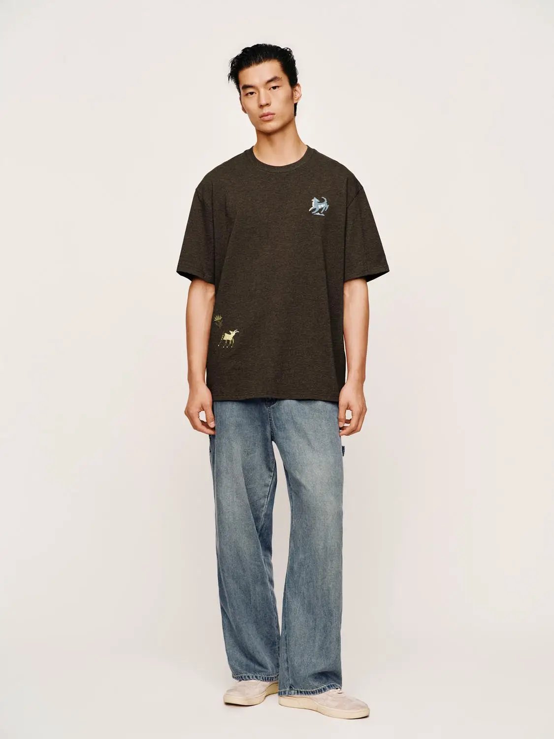 Side Pocket Light Wash Wide-leg Mid-rise Jeans