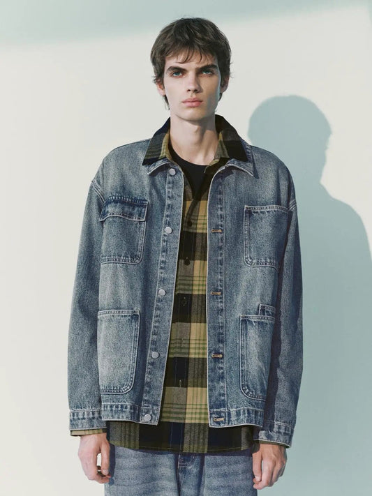 Faded Oversized Long Sleeve Cotton Denim Jacket