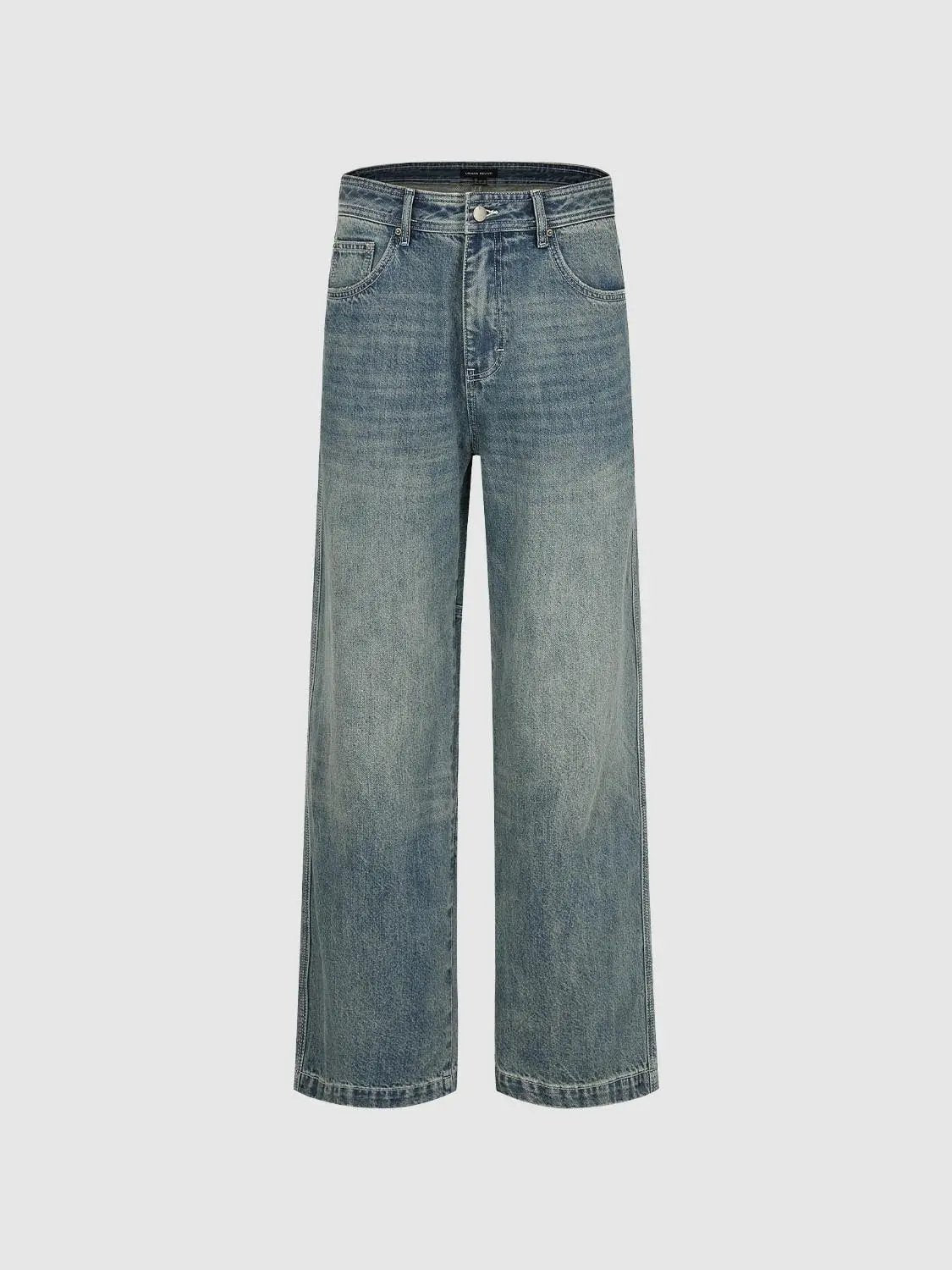 Faded Wide-leg Mid-rise Cotton Blend Jeans