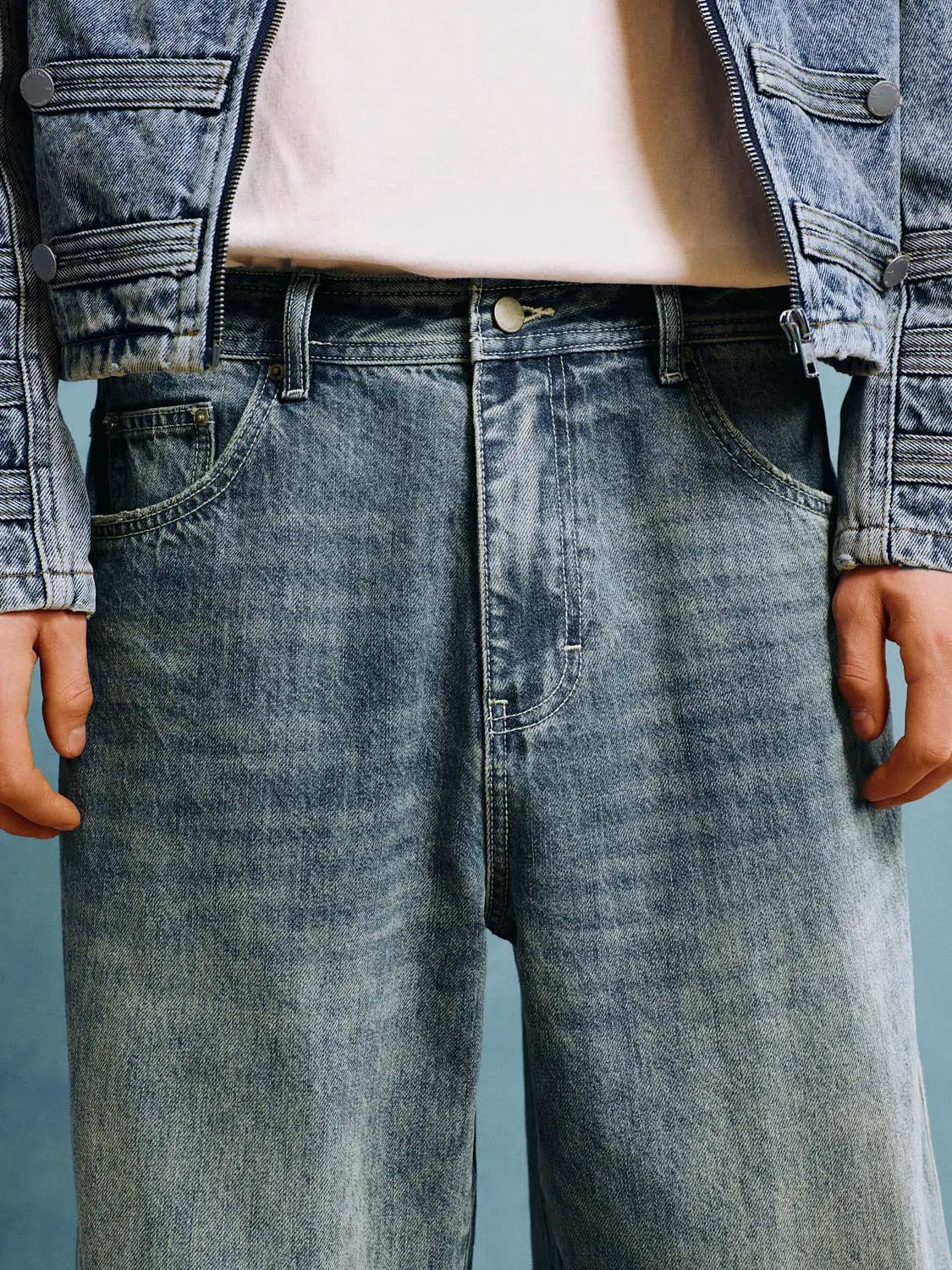 Faded Wide-leg Mid-rise Cotton Blend Jeans