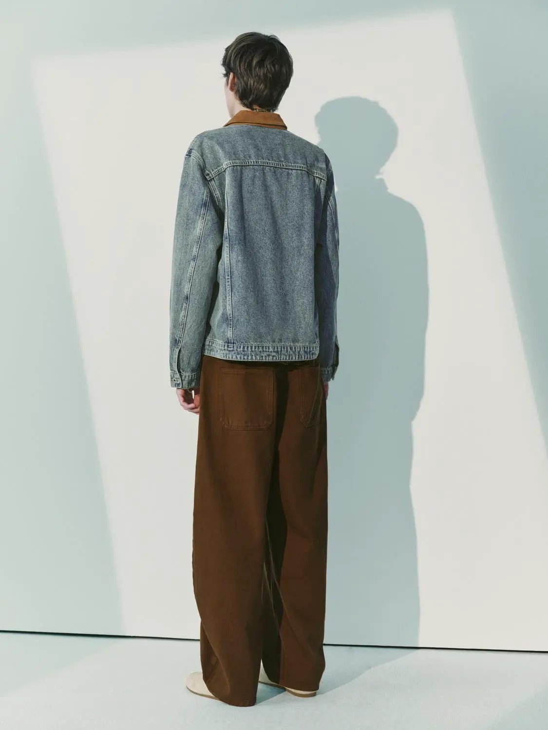 Button Front Faded Corduroy Collar Cotton Denim Jacket