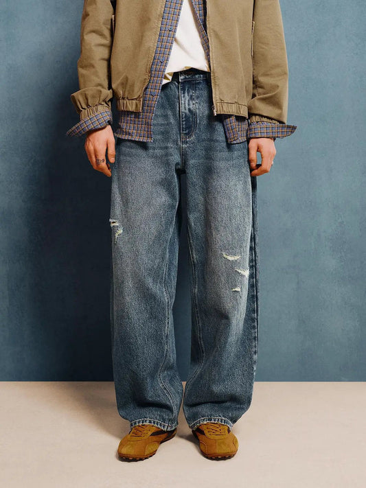 Distressed Wide-leg Mid-rise Cotton Jeans