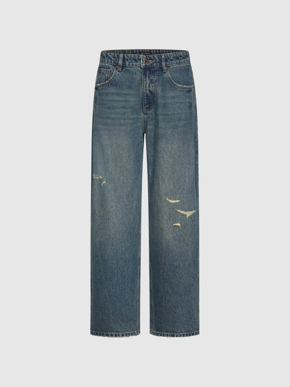Distressed Wide-leg Mid-rise Cotton Jeans
