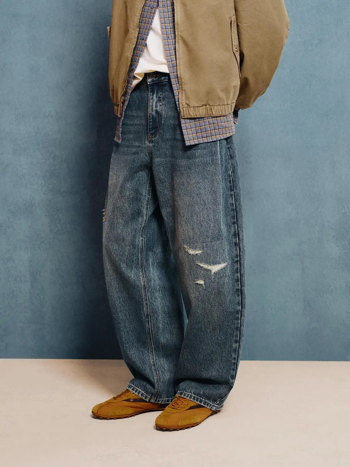 Distressed Wide-leg Mid-rise Cotton Jeans