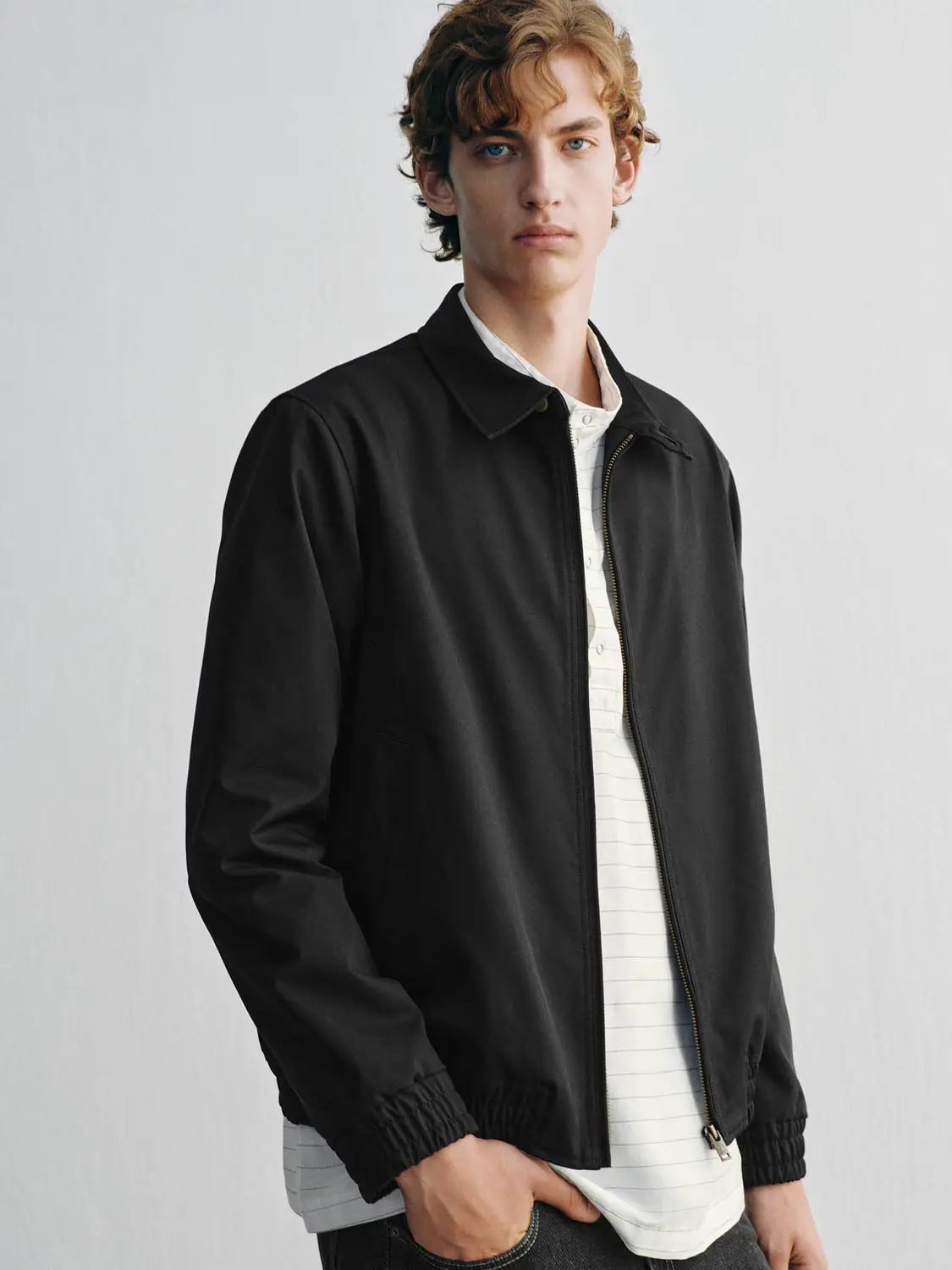 Structured Shirt Collar Zip Up Long Sleeve Jacket
