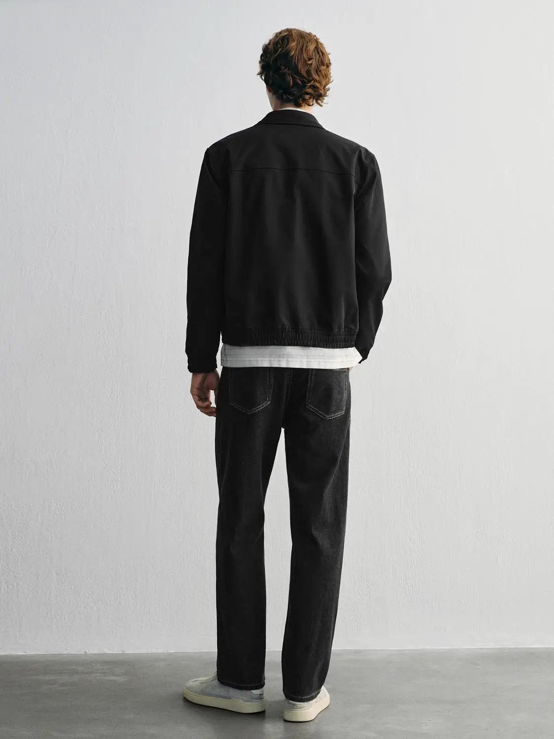 Structured Shirt Collar Zip Up Long Sleeve Jacket