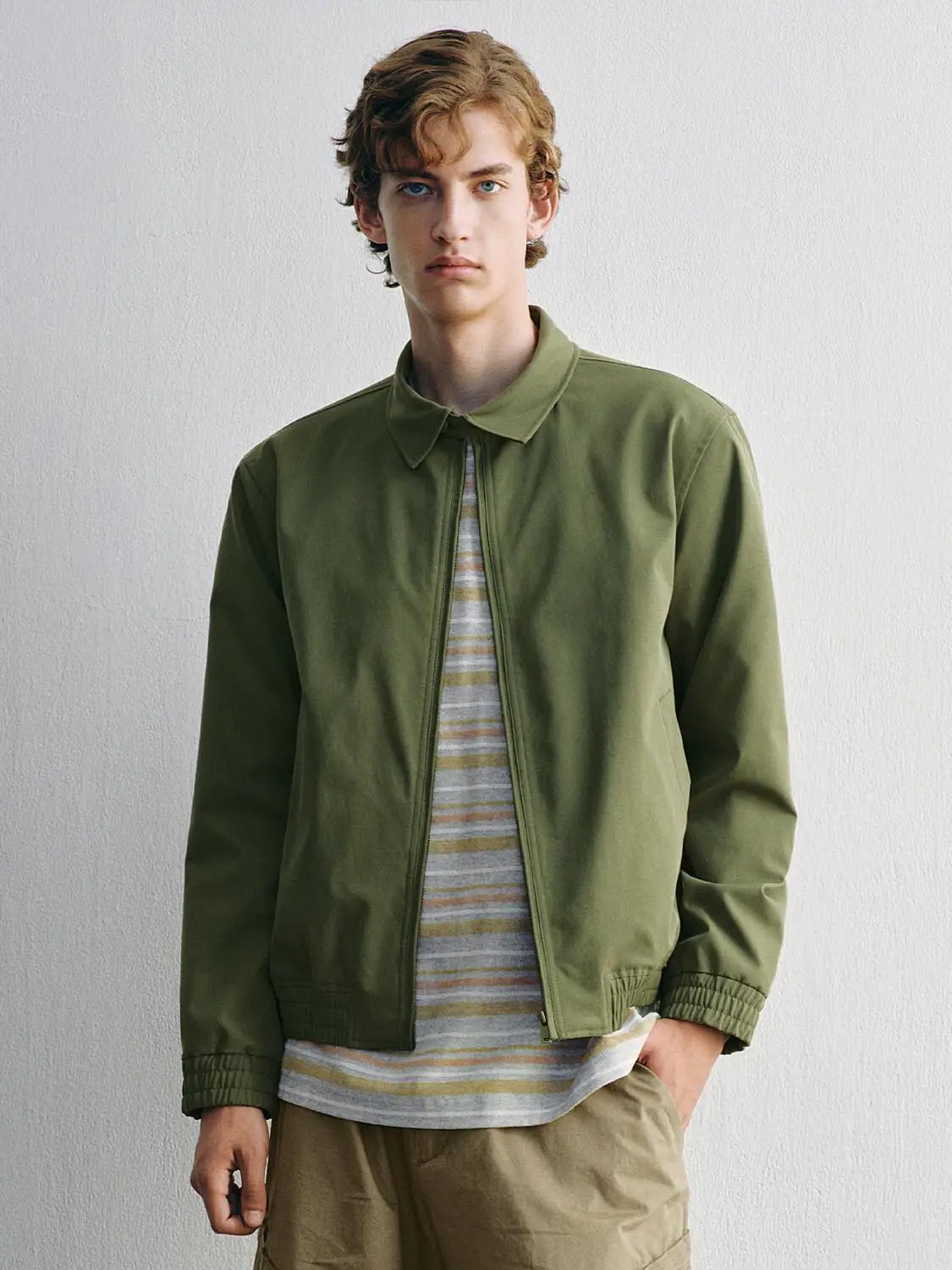 Structured Shirt Collar Zip Up Long Sleeve Jacket