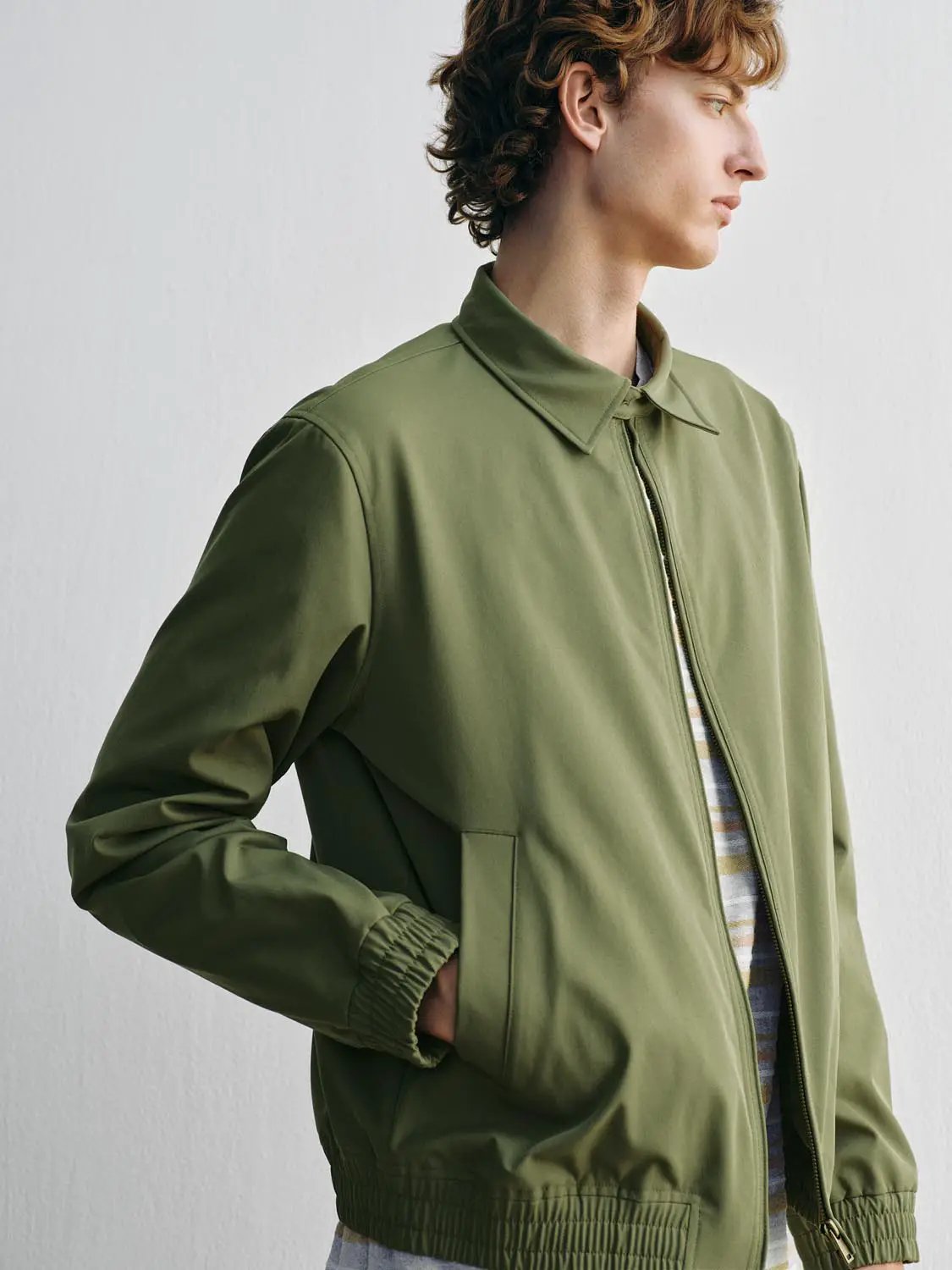 Structured Shirt Collar Zip Up Long Sleeve Jacket