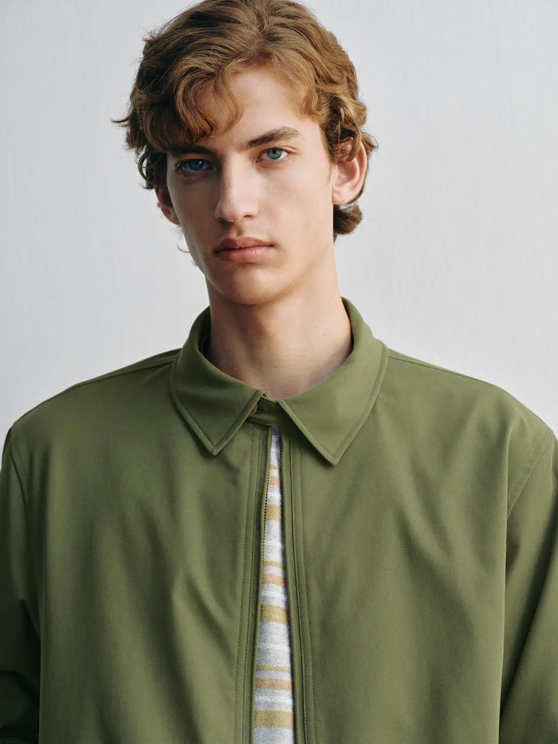 Structured Shirt Collar Zip Up Long Sleeve Jacket