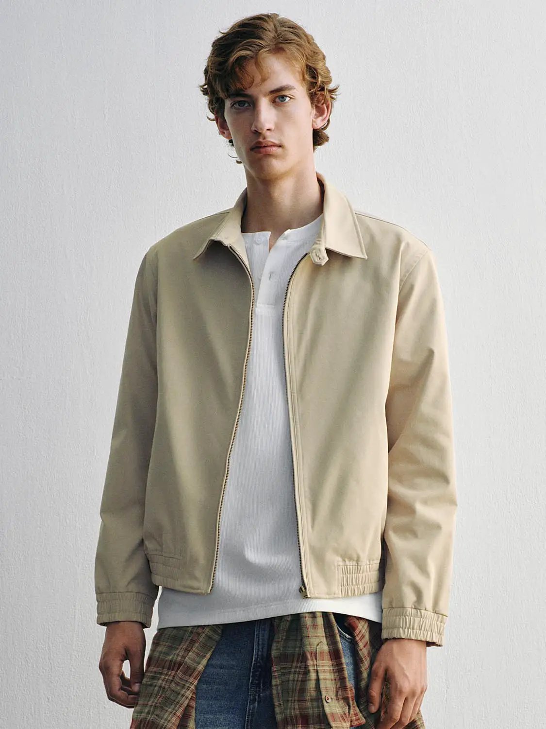 Structured Shirt Collar Zip Up Long Sleeve Jacket