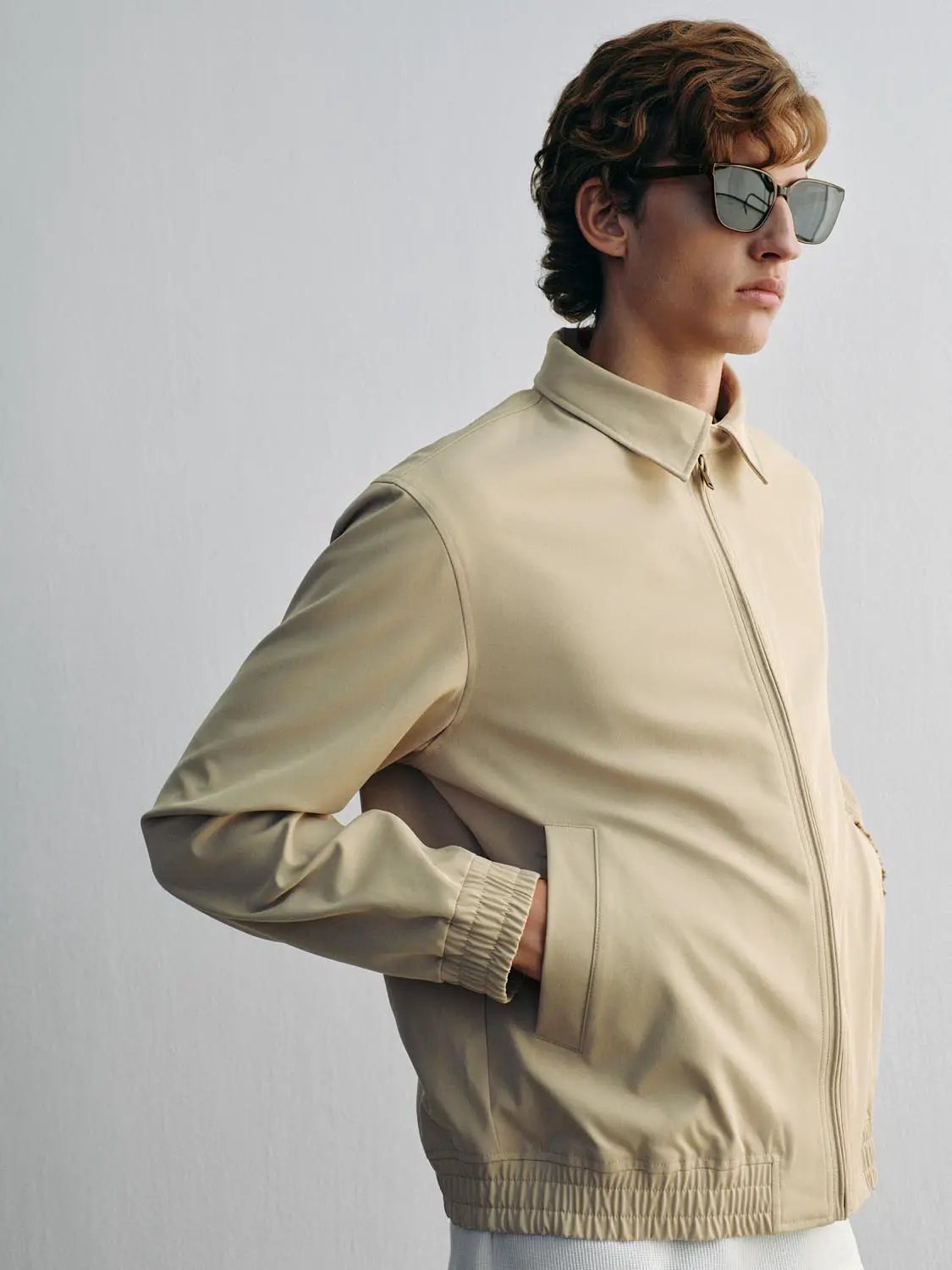 Structured Shirt Collar Zip Up Long Sleeve Jacket