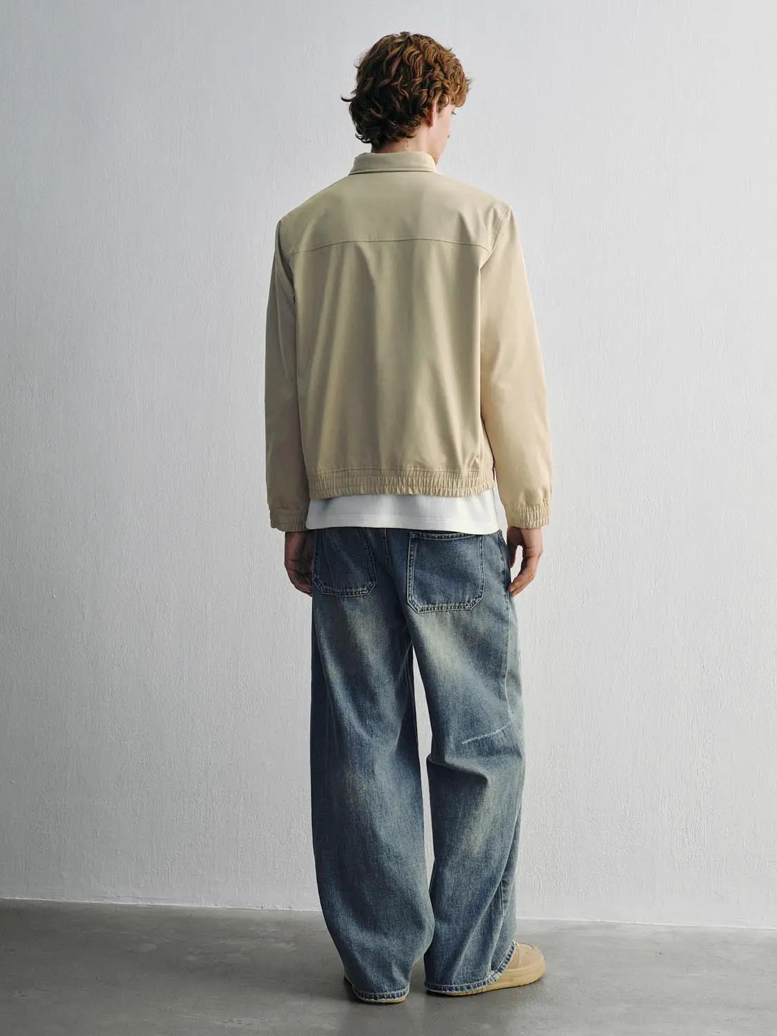 Structured Shirt Collar Zip Up Long Sleeve Jacket