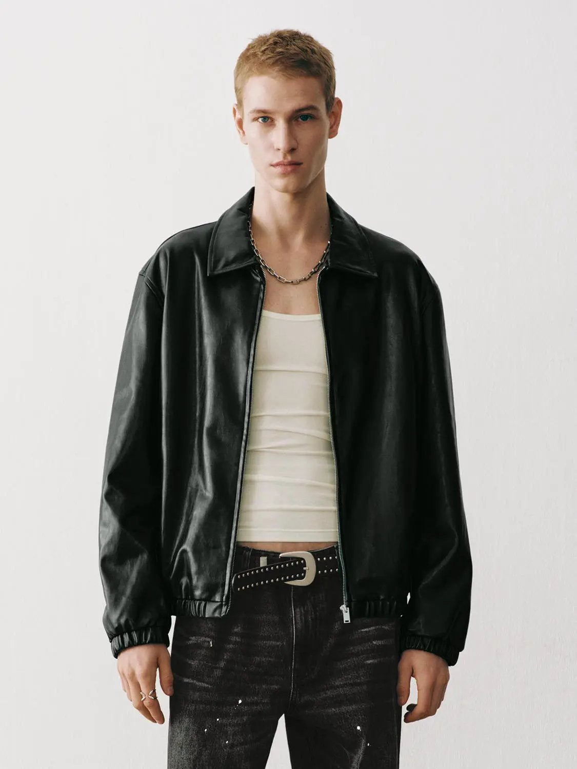 Structured Zip Front Shirt Collar Long Sleeve Jacket