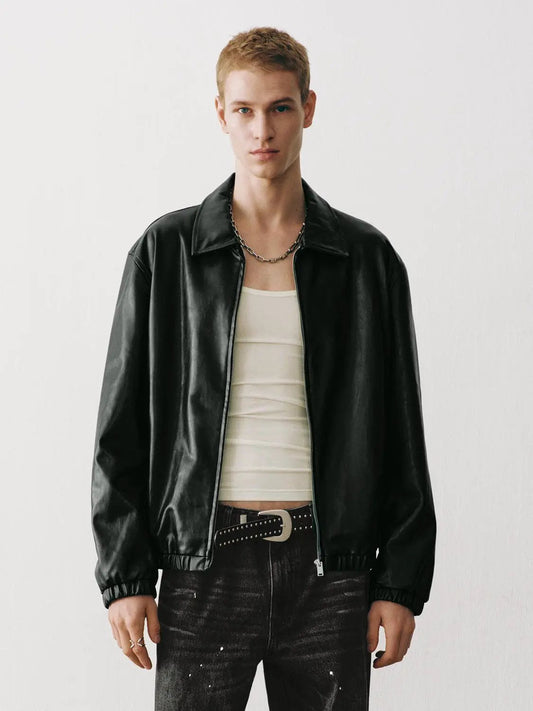 Structured Zip Front Shirt Collar Long Sleeve Jacket