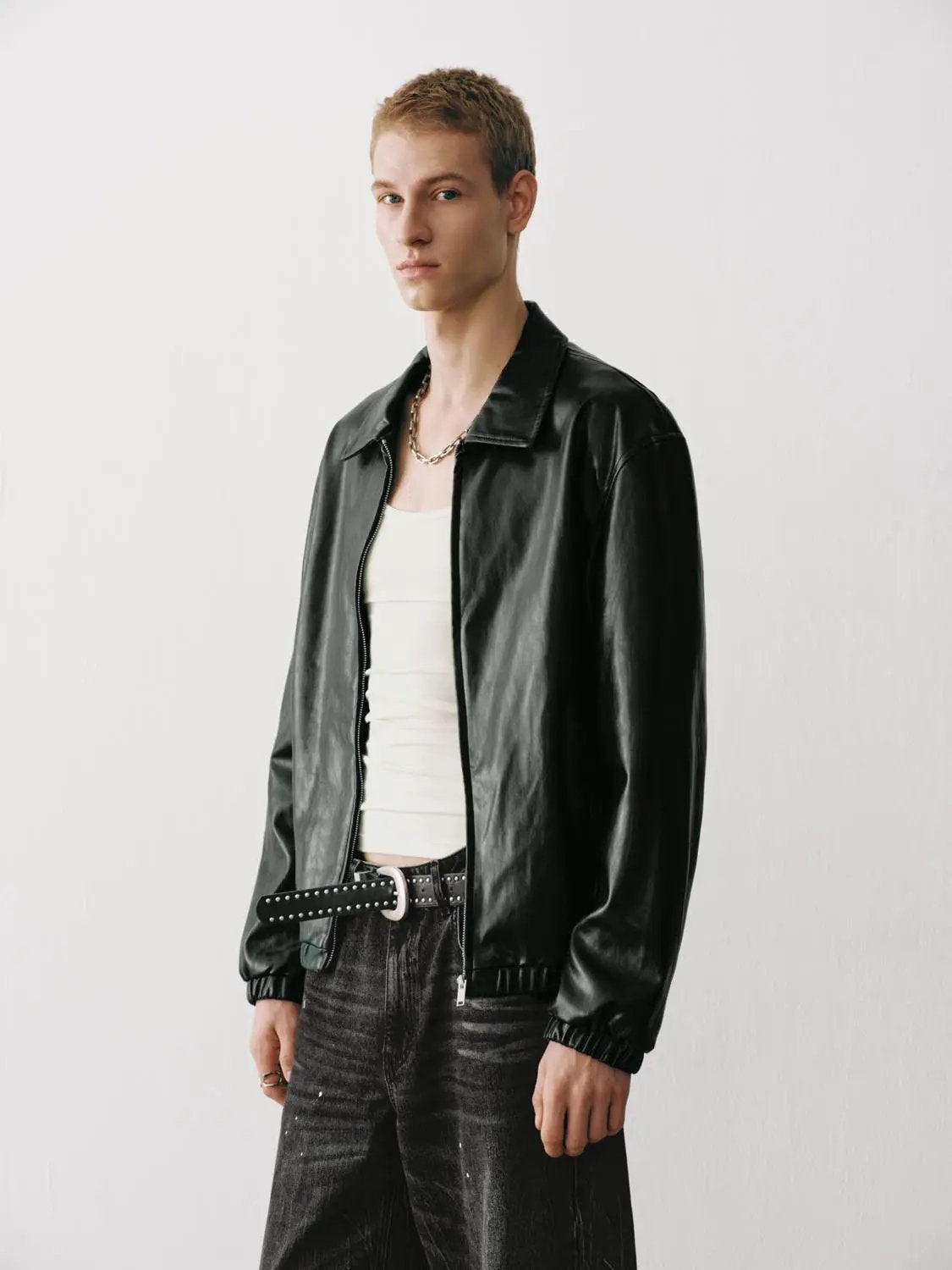 Structured Zip Front Shirt Collar Long Sleeve Jacket