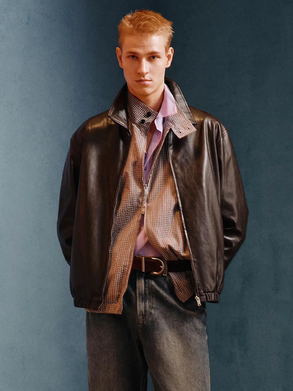 Structured Zip Front Shirt Collar Long Sleeve Jacket