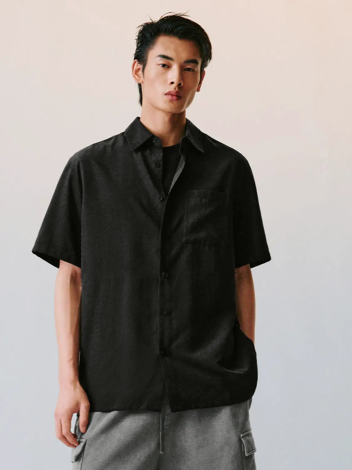 Cardigan Style Button-front Short Sleeve Shirt
