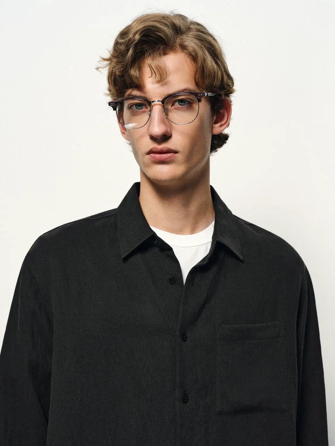 Textured Long Sleeve Button Chest Pocket Shirt