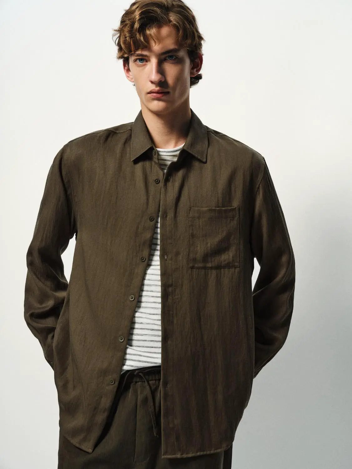 Textured Long Sleeve Button Chest Pocket Shirt