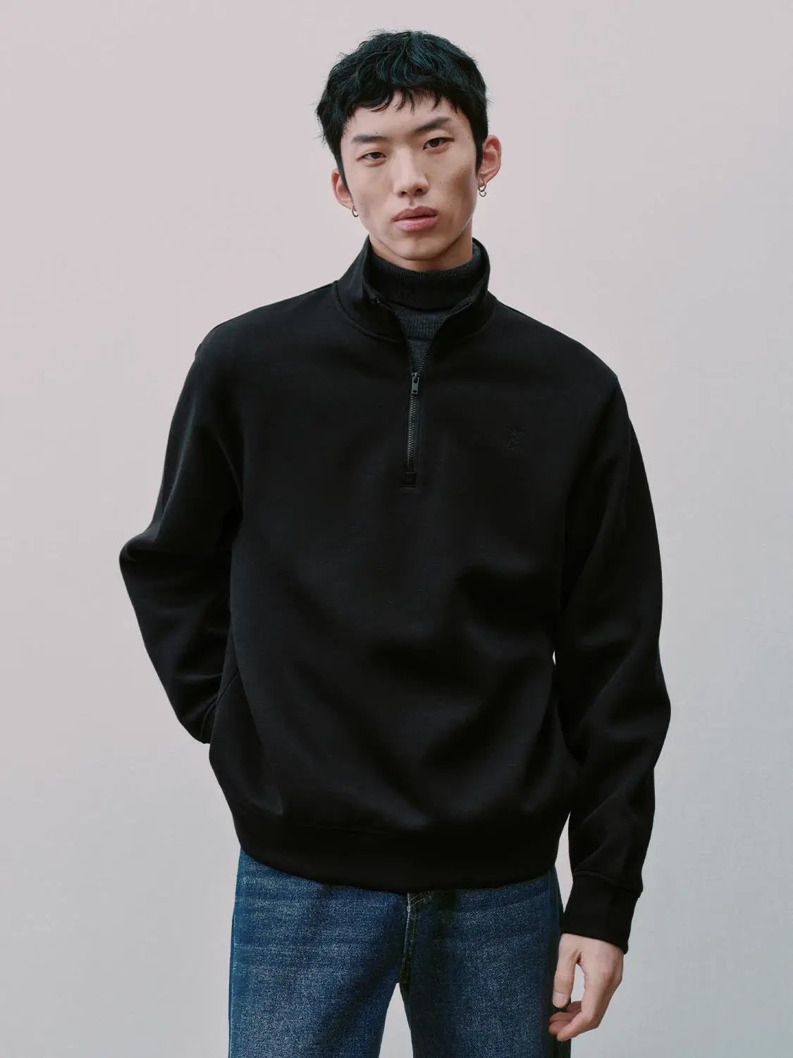 Half-Zip Long Sleeve Cotton Blend Sweatshirt