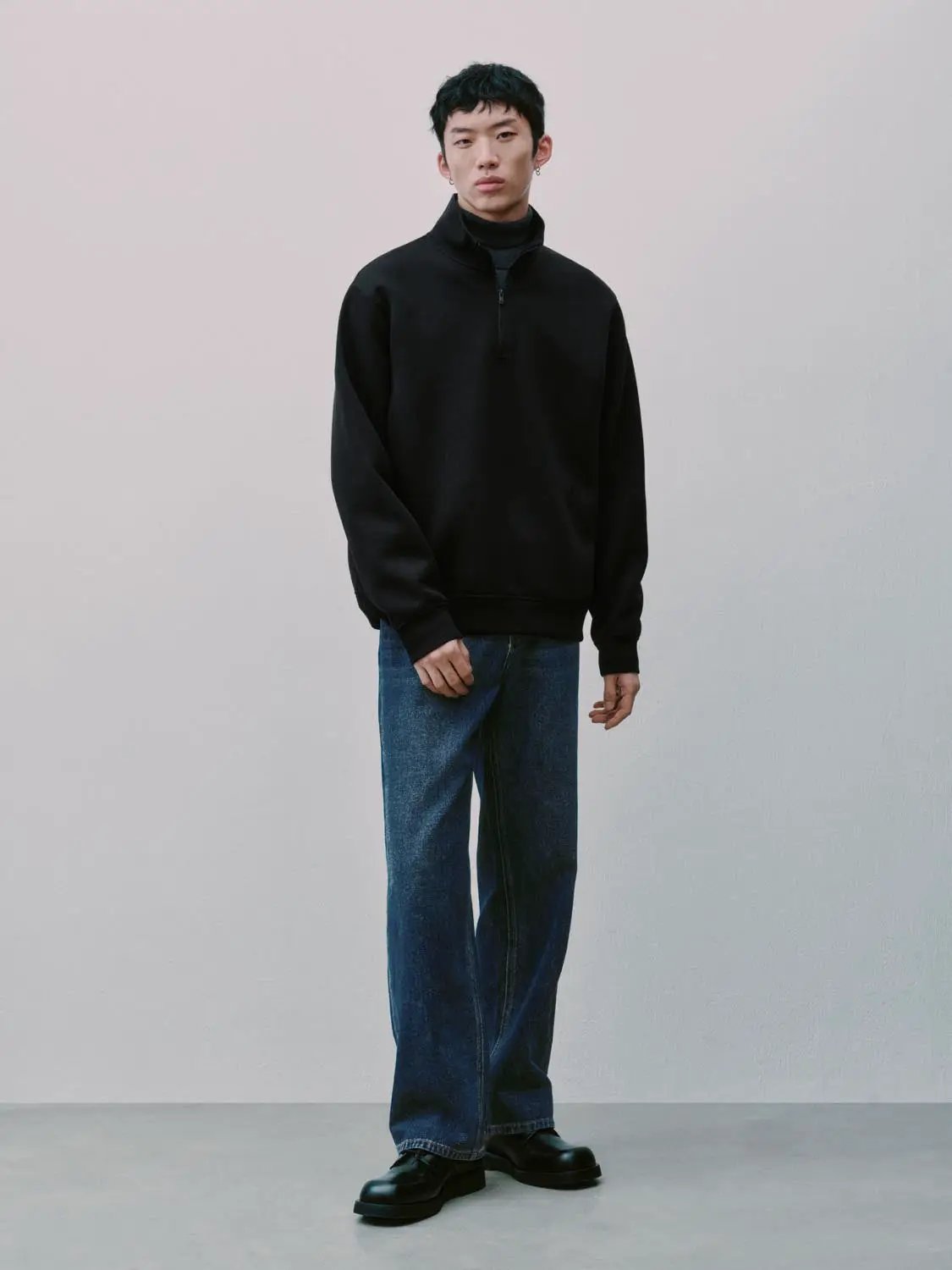 Half-Zip Long Sleeve Cotton Blend Sweatshirt
