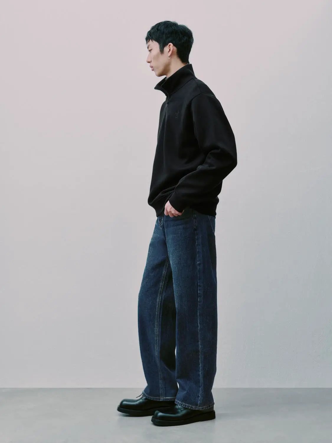 Half-Zip Long Sleeve Cotton Blend Sweatshirt